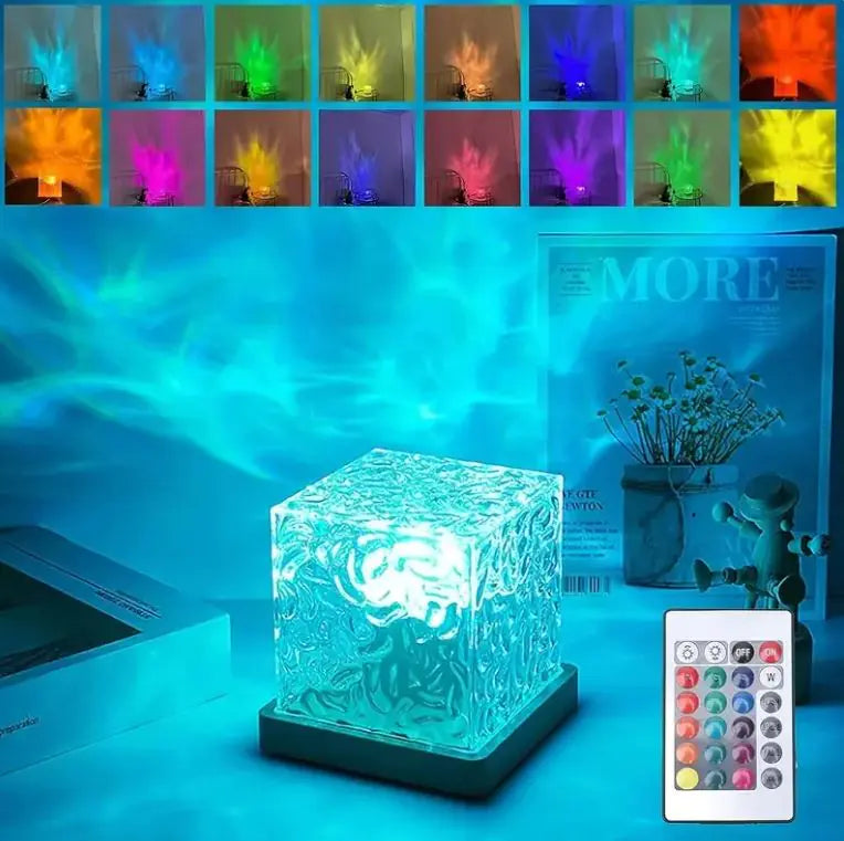 16-Color USB Rechargeable Dynamic Rotating Water Wave & Flame Projector Light