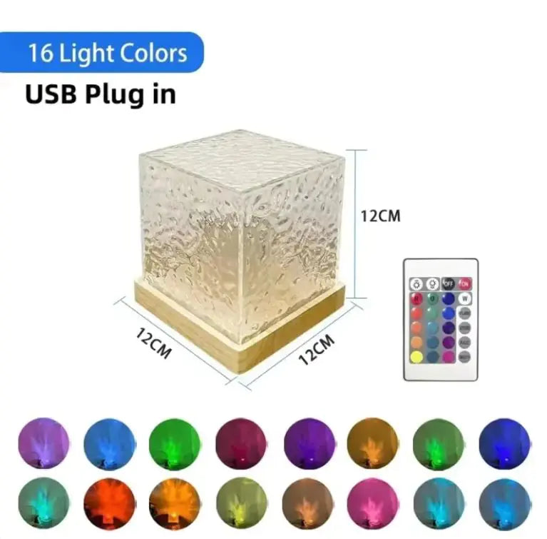 16-Color USB Rechargeable Dynamic Rotating Water Wave & Flame Projector Light