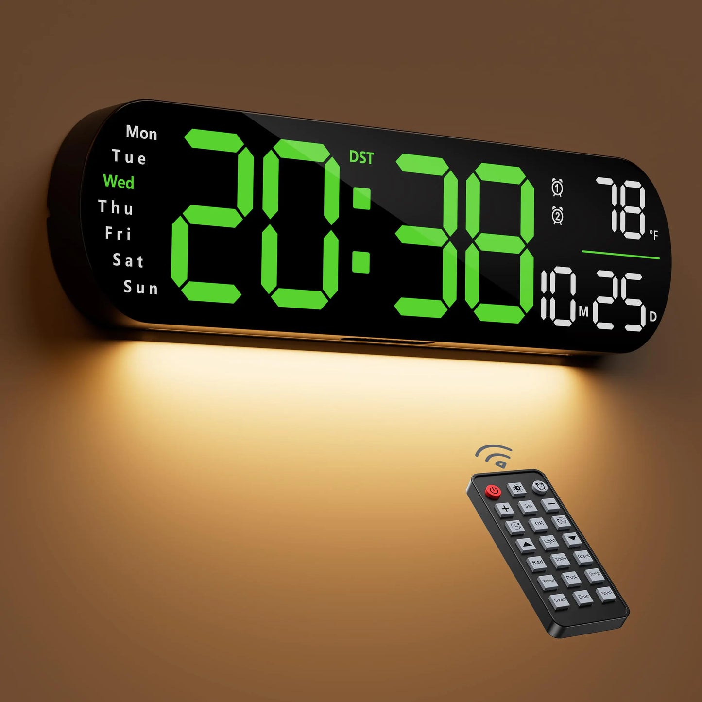 Zgrmbo Digital Wall Clock 13" Large Display Digital Clock with Remote Control Auto-Dimming Wall Clock with Night Light DST Date WeekTemp for Living Room Bedroom Decor Gift for Elderly