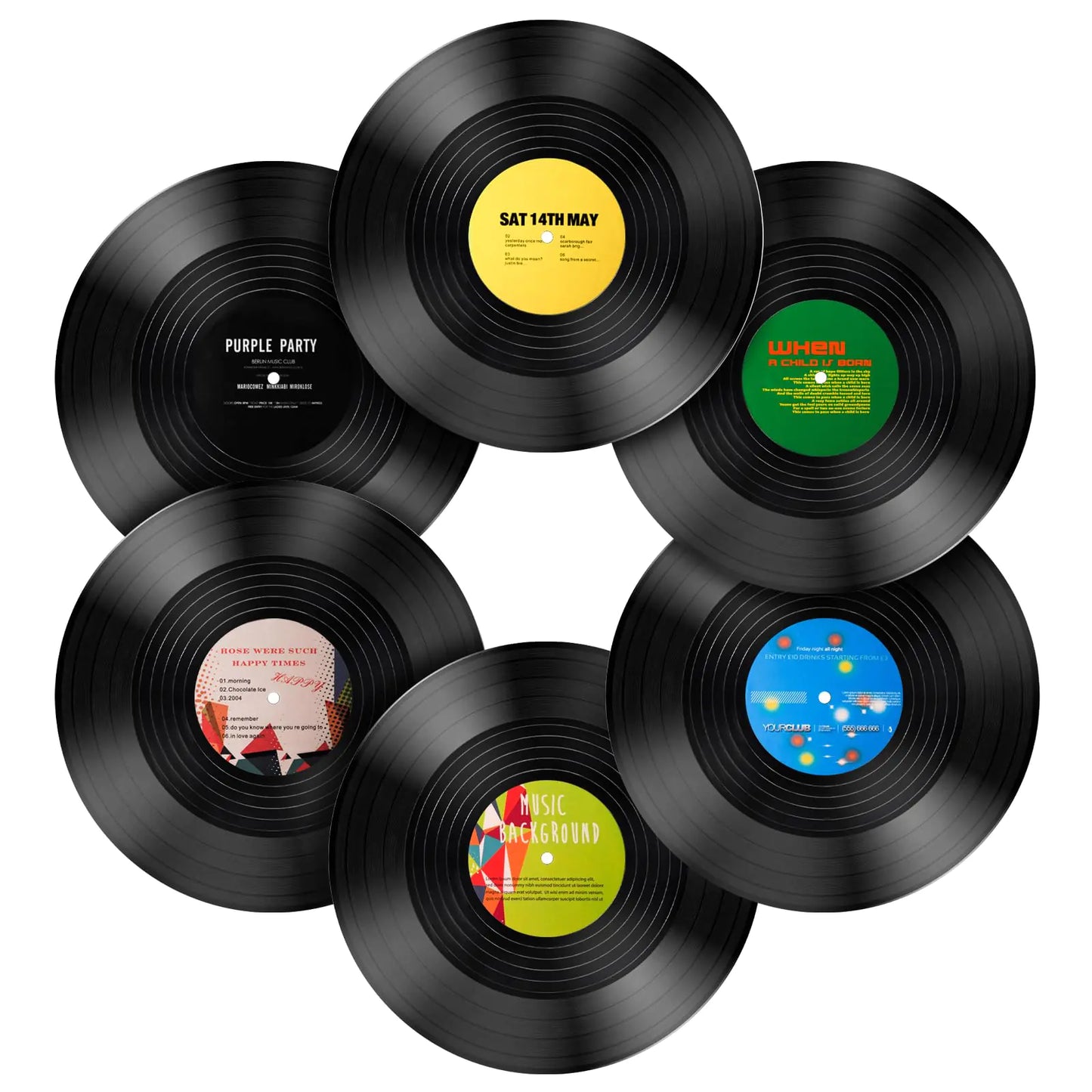 Mersoco 6-Pack Vintage 12-Inch Blank Replica Vinyl Records – Fake LP Wall Decor with Stickers for Home, Studio, Music Parties, and DIY Crafts