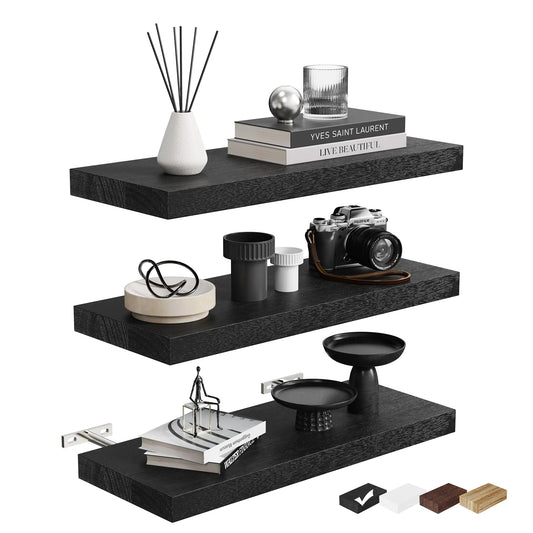 3-Pack Black Floating Shelves for Wall