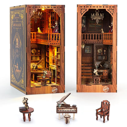 ITEFDTUTNE DIY Book Nook Kit for Adults – GRIMMS Small Building Miniature Dollhouse with LED Light | 3D Wooden Puzzle Bookshelf Insert Craft Decor Gift